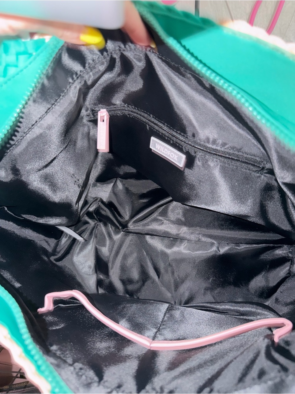 NWT Wildfox Large Woven Tote Bag Teal Peach Checkered Neoprene Beach Tote $125 - Picture 5 of 7